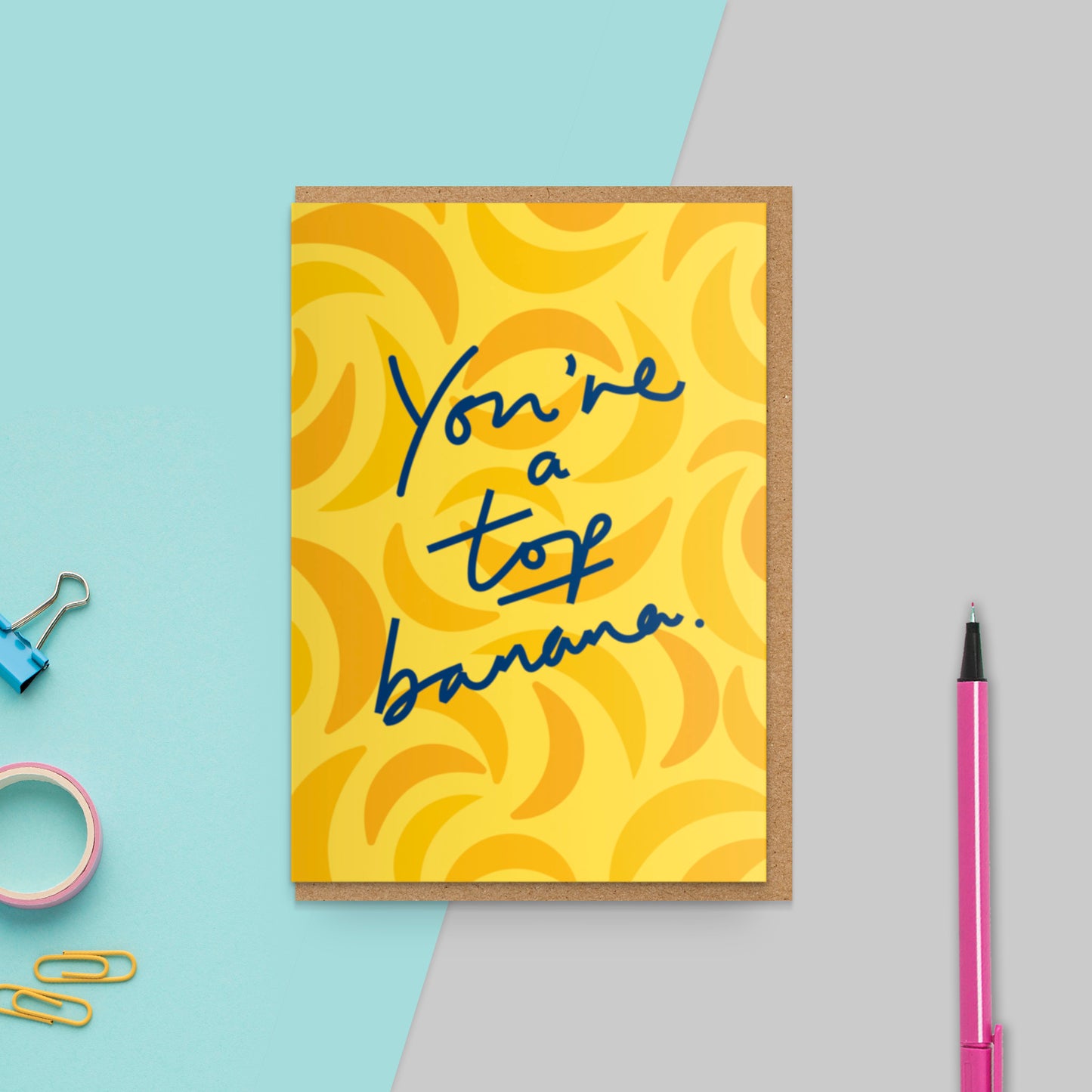 Top Banana Card | Retro Yellow Fun Repeat Pattern