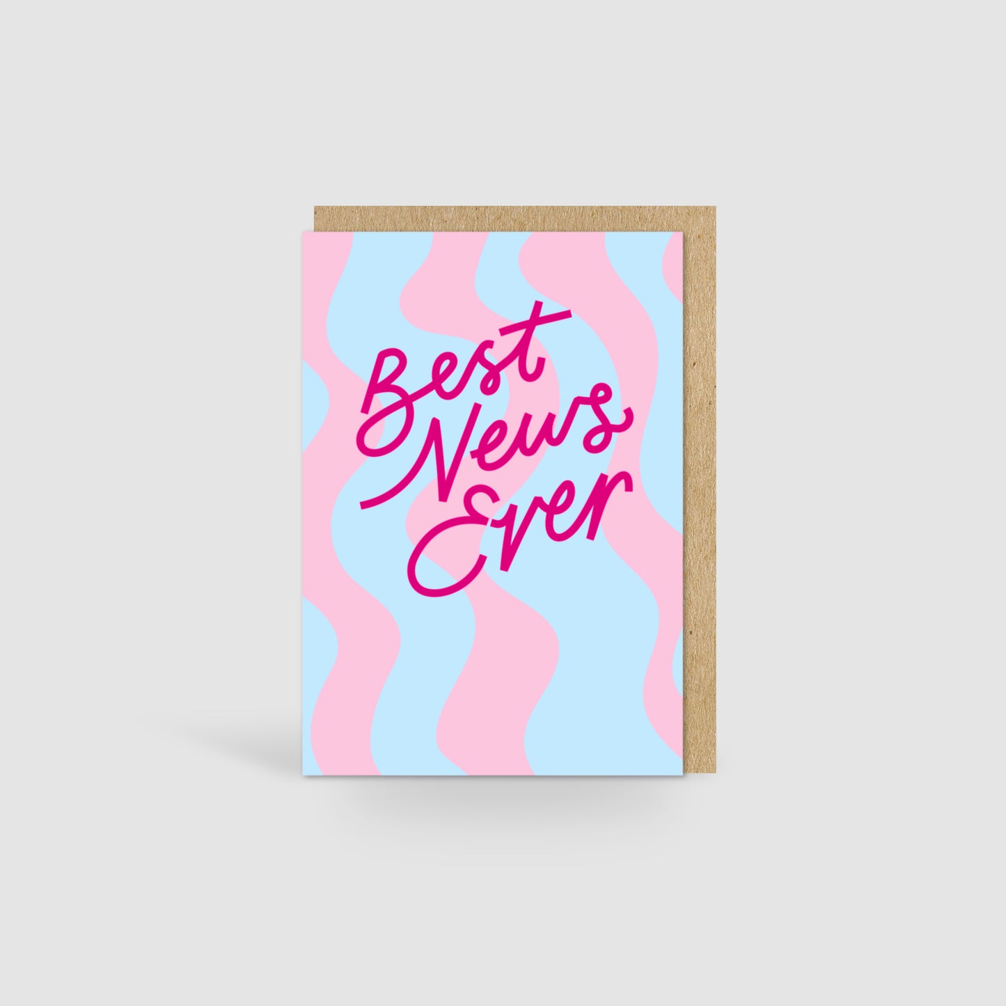 Best News Ever Card | Pink and Baby Blue Wavy Design