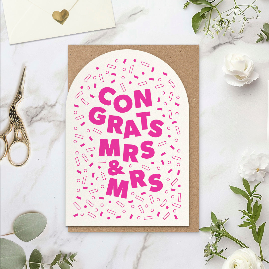 Mr & Mrs Wedding Card, Navy & Pink