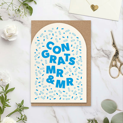 Mr & Mrs Wedding Card, Navy & Pink