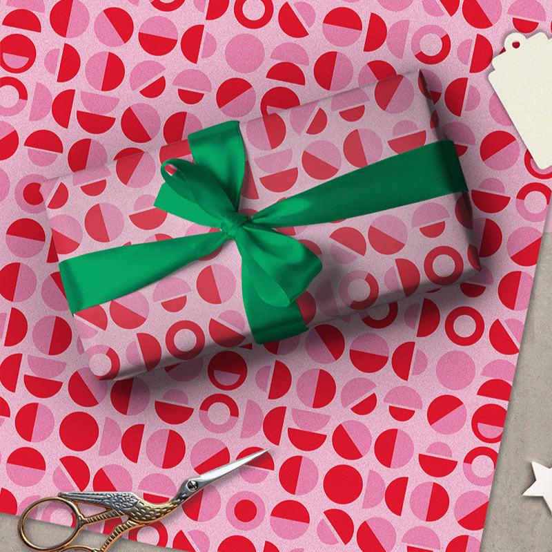 Festive Red & Pink Geometric Patterned Wrapping Paper