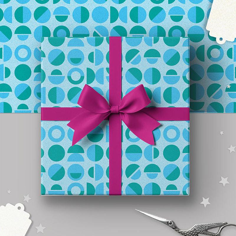 Festive Green & Blue Geometric Patterned Wrapping Paper