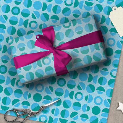 Festive Green & Blue Geometric Patterned Wrapping Paper