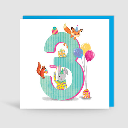 Age 3 Birthday Bunch Animal Card