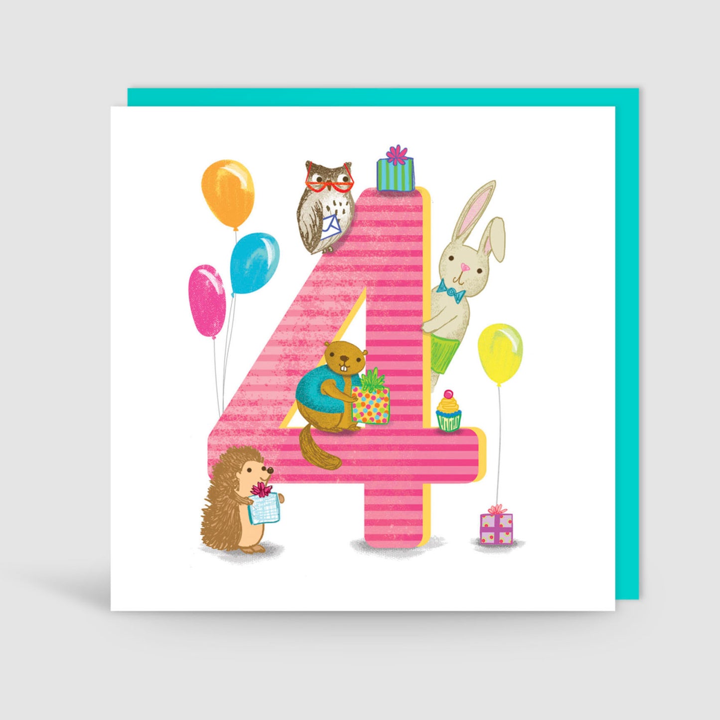 Age 4 Birthday Bunch Animal Card