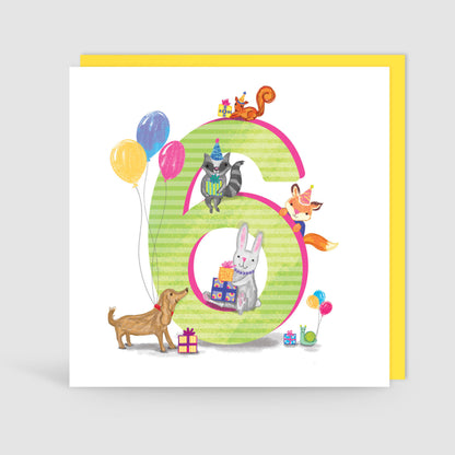 Age 6 Birthday Bunch Animal Card