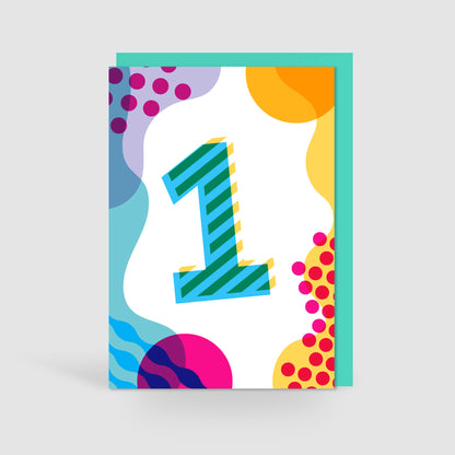 Age 1 Colourful Geometric Pattern Kids Birthday Card