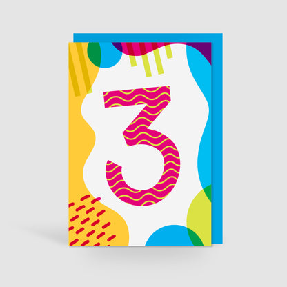 Age 3 Colourful Geometric Pattern Kids Birthday Card