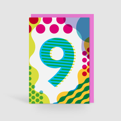 Age 9 Colourful Geometric Pattern Kids Birthday Card