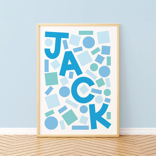 Cool Blues Abstract Personalised Children's Name Print