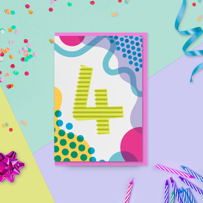 Age 4 Colourful Geometric Pattern Kids Birthday Card