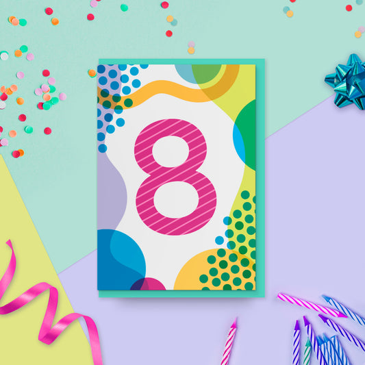 Age 8 Colourful Geometric Pattern Kids Birthday Card