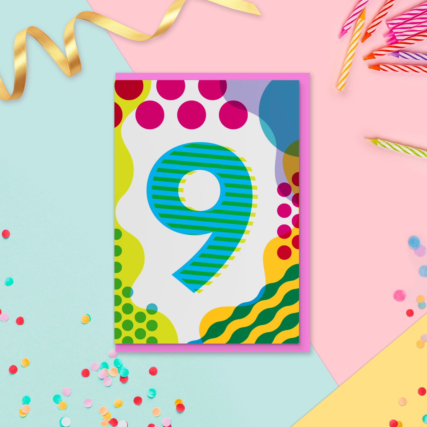 Age 9 Colourful Geometric Pattern Kids Birthday Card