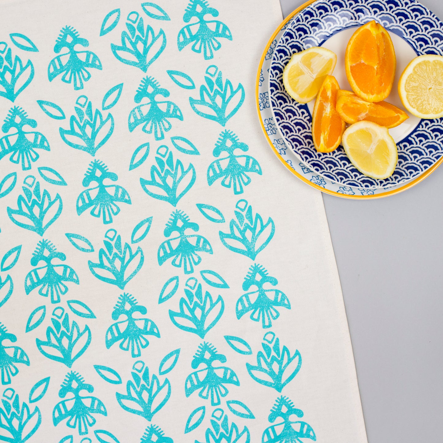 Floral Pattern Aqua Tea Towel