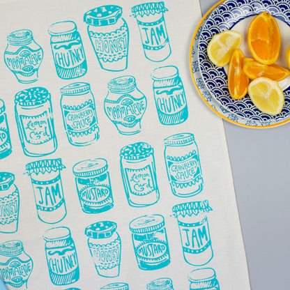 Jam Jars Aqua Blue Tea Towel