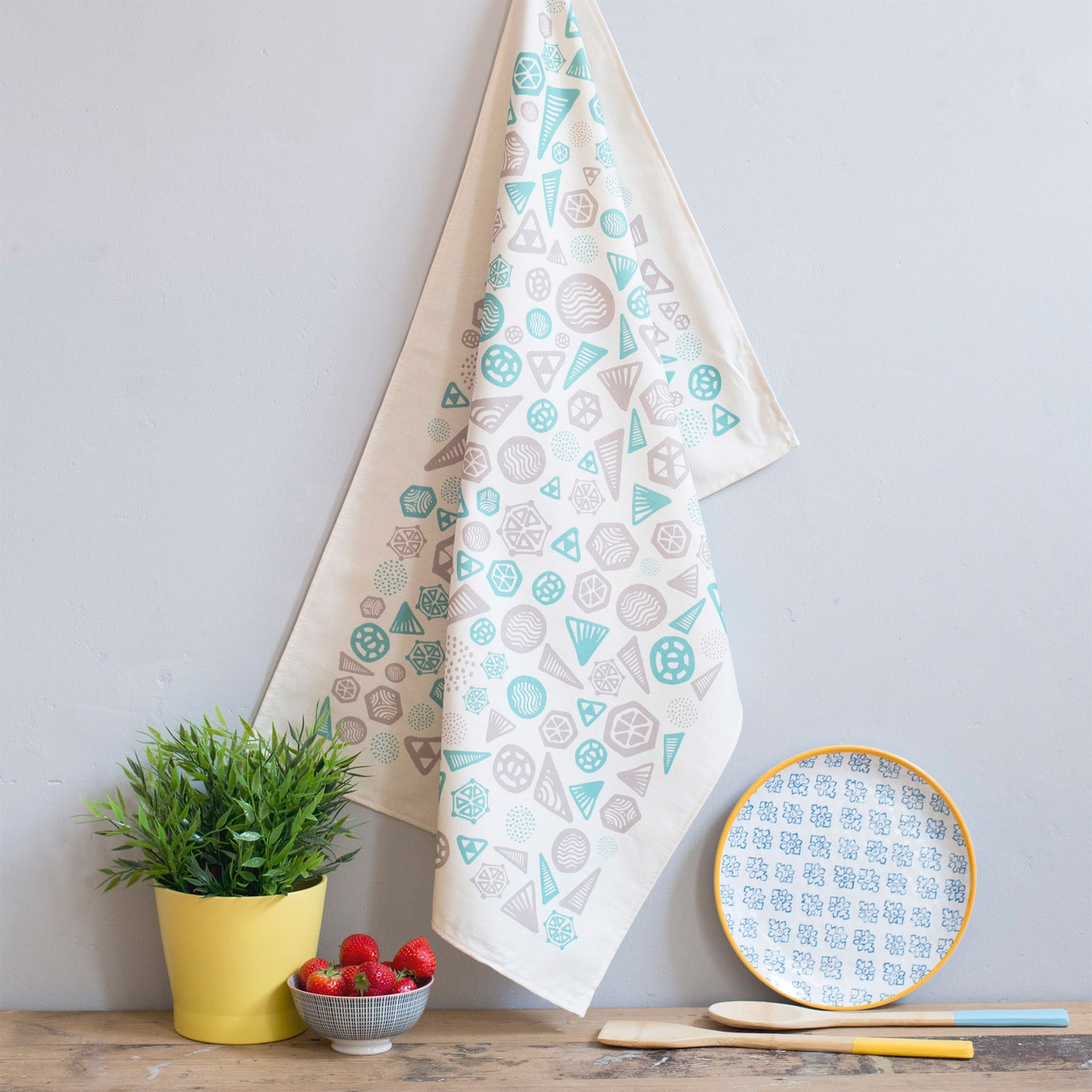 Geometric Turquoise & Grey Tea Towel