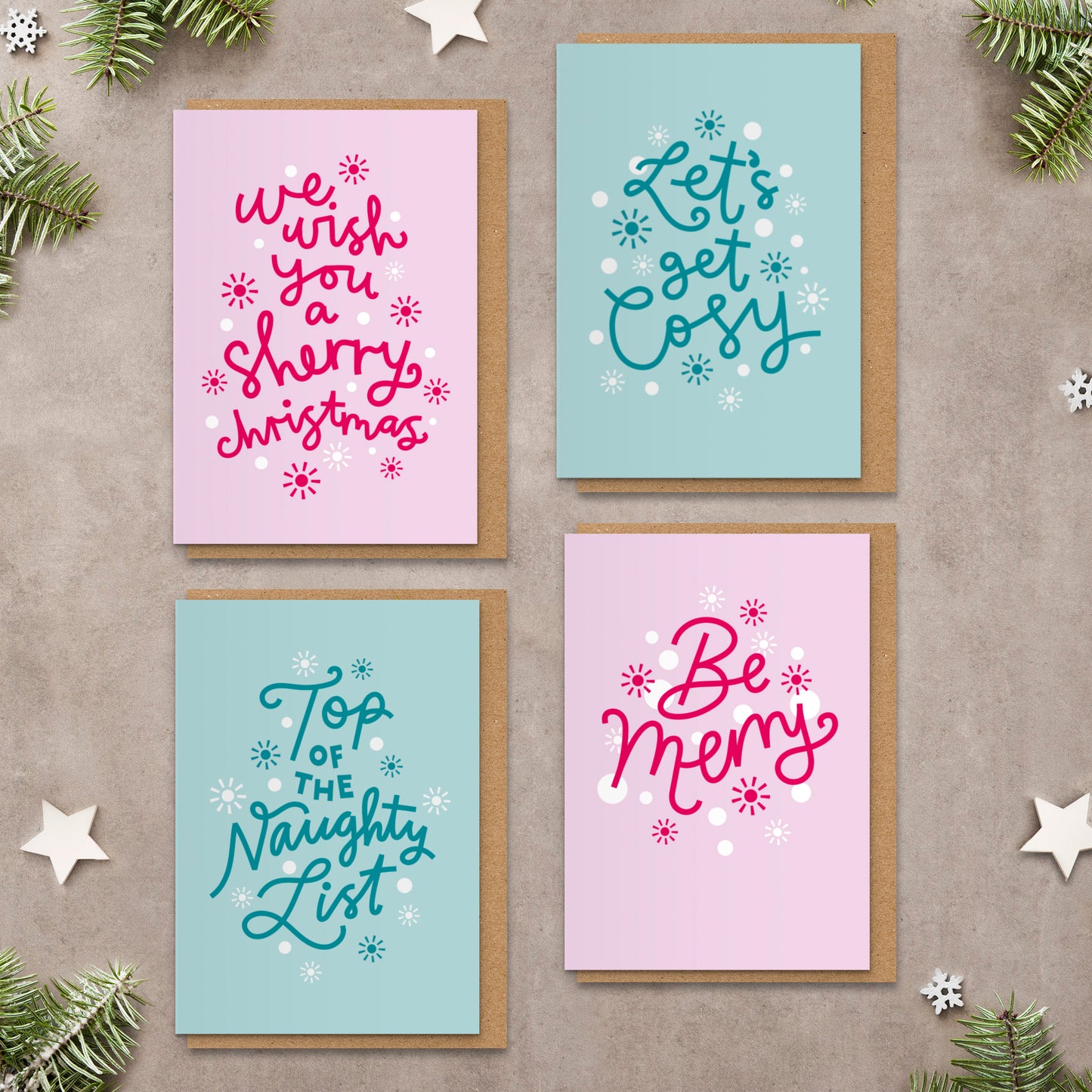 Top Of The Naughty List - Candy Cane Blue & Turquoise Lettering Christmas Card