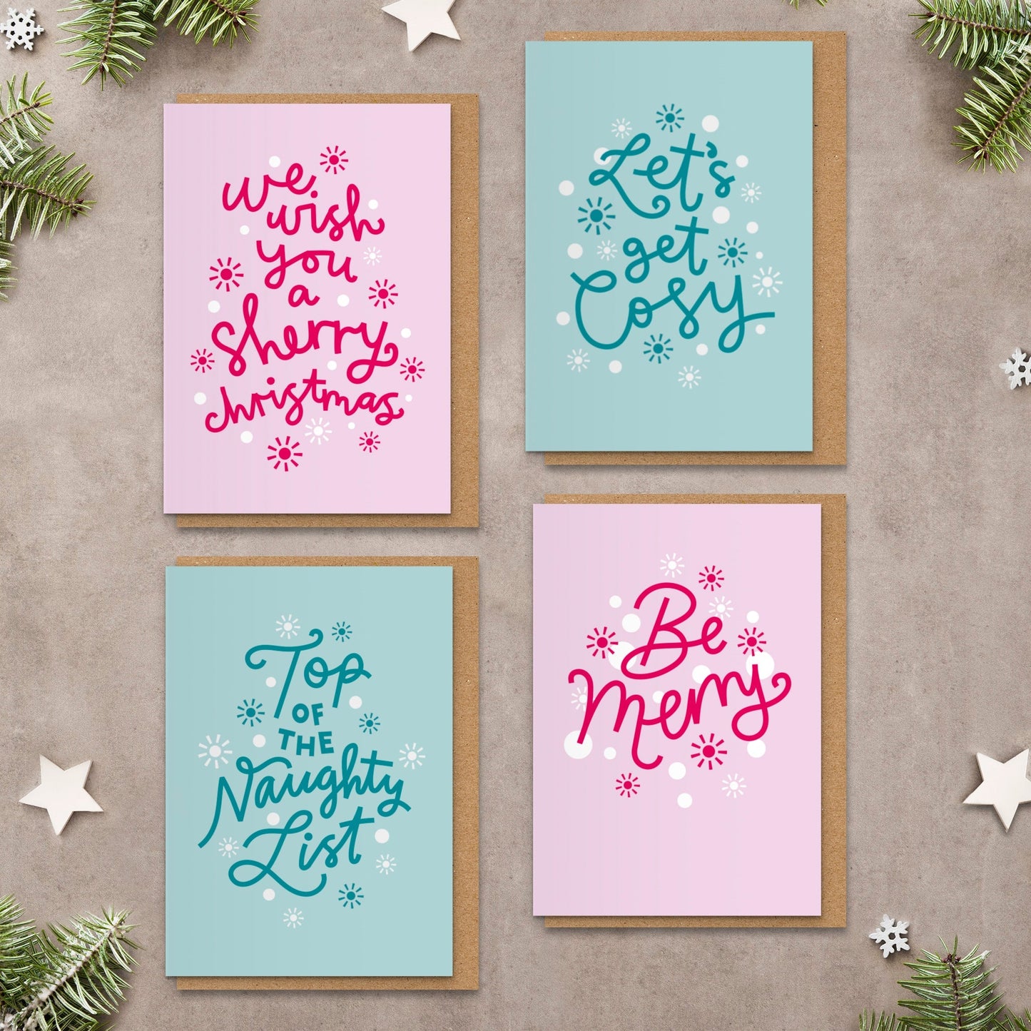 Let's Get Cosy Candy Cane Blue & Turquoise Christmas Card