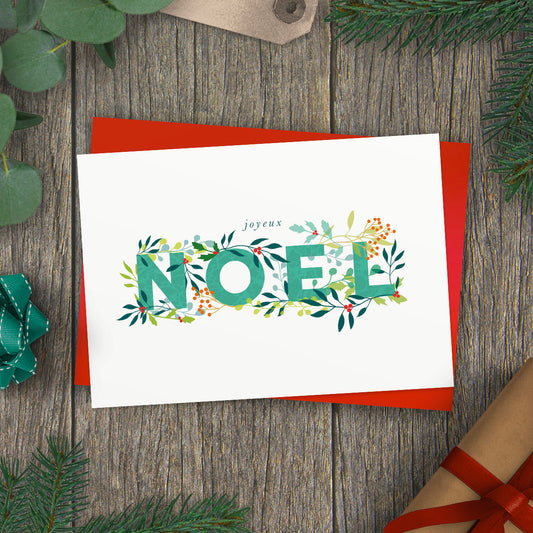 Joyeux Noel Holly Jolly Christmas Card